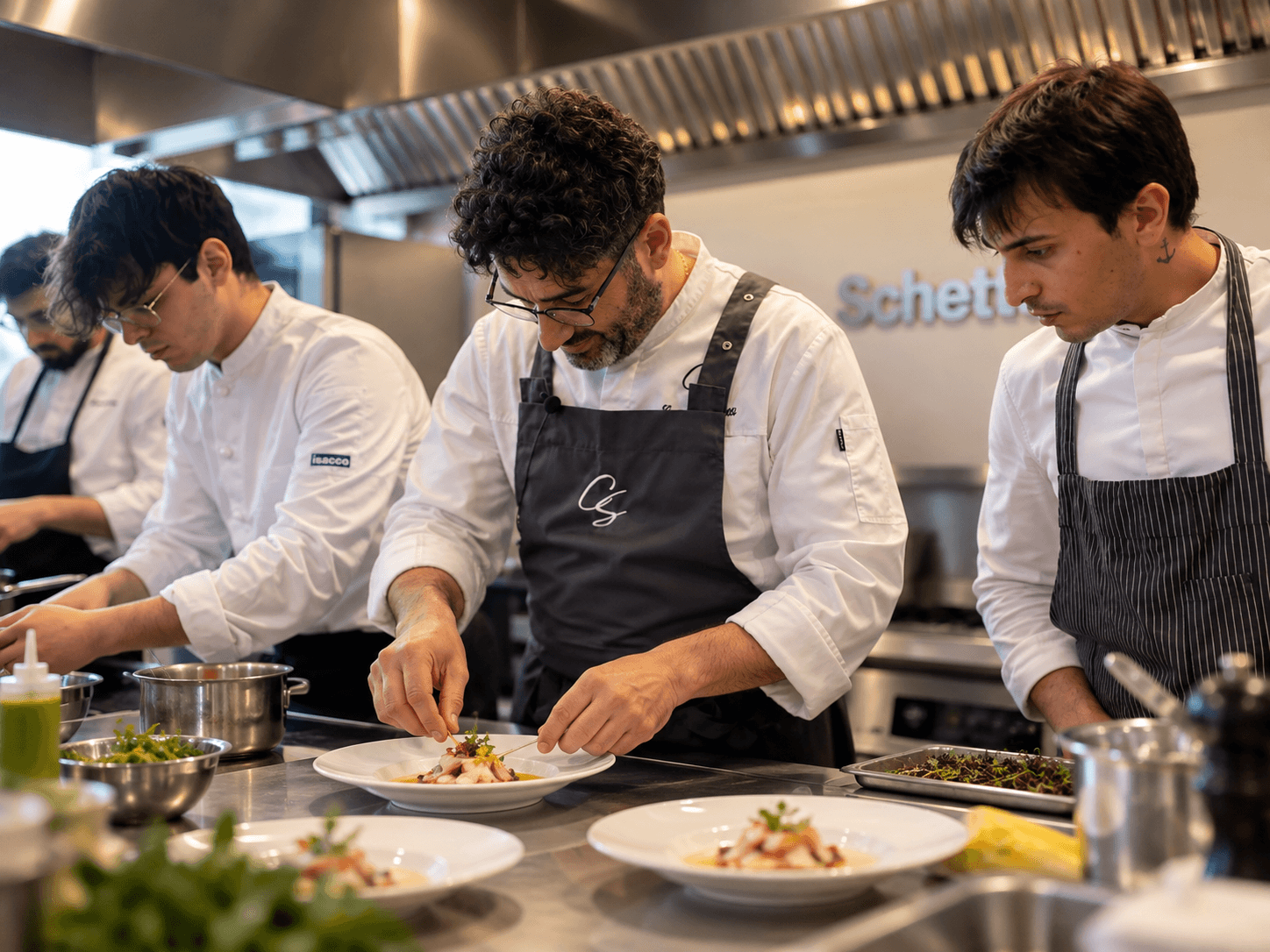 Chef al lavoro nella cucina di Borgo Santandrea
